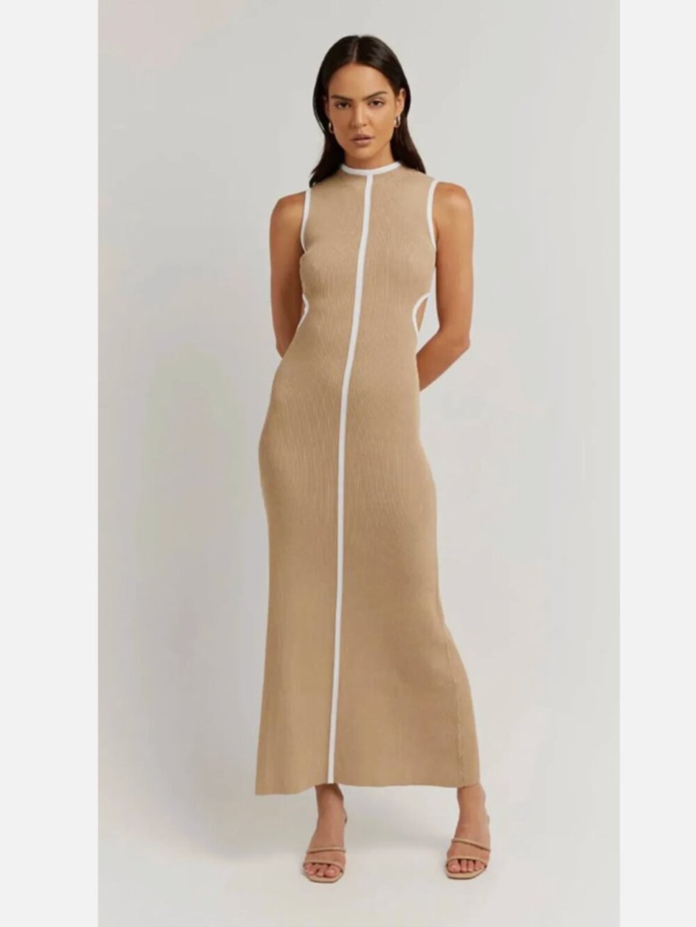 Dissh Binding Wheat Knit Midi Dress Cut Out Nude Womens XS